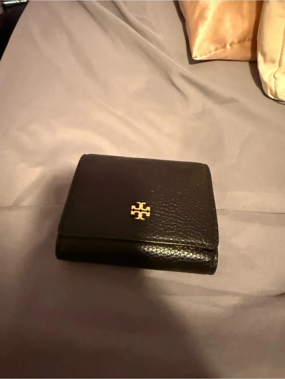 Tory Burch Black Pebbled Leather Card & Key Holder with Gold Logo